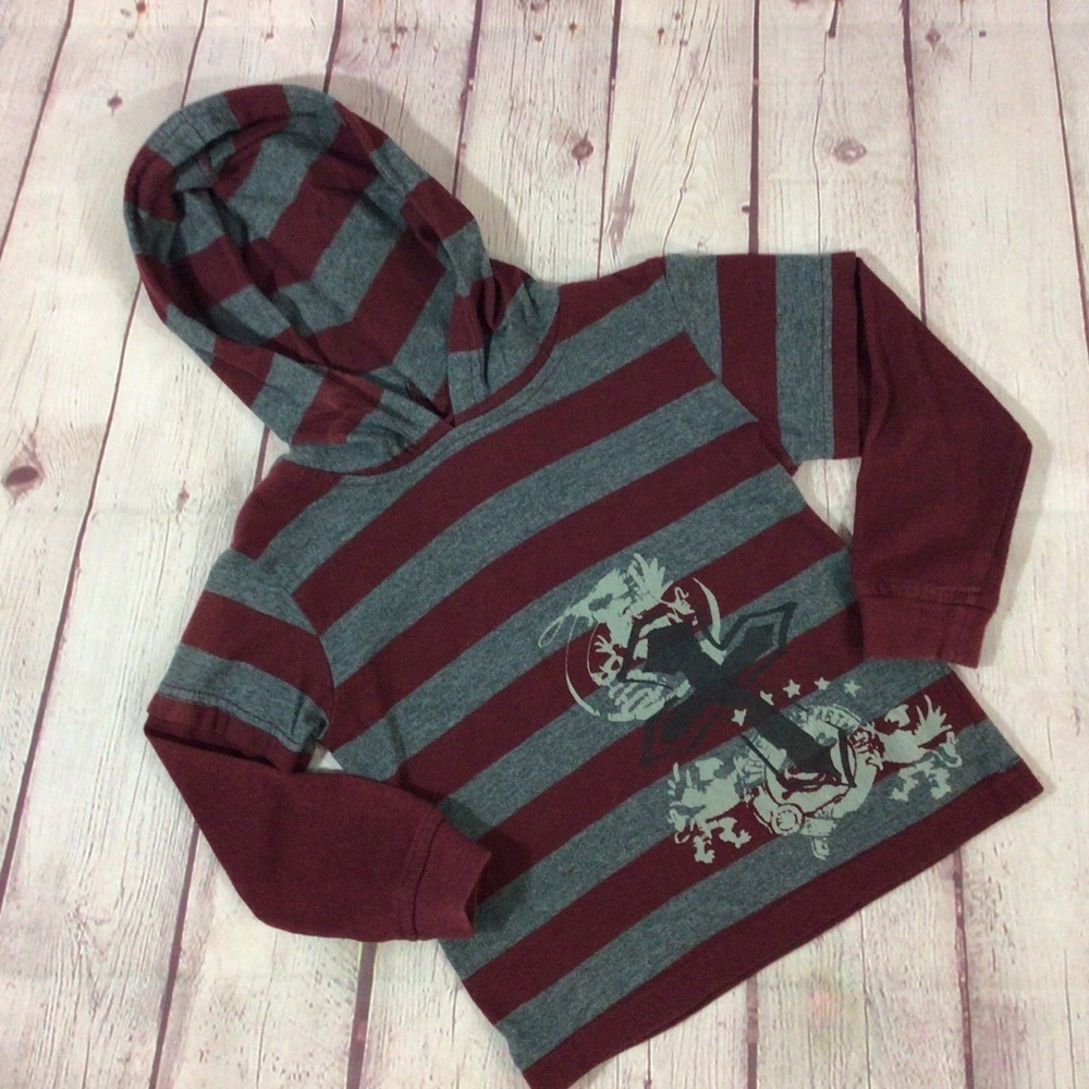 Kidgets Red and Gray Striped Hooded Shirt Size 4T